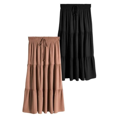 Abbildung von THE SET Regular FIT 2 PACK Crinkle Maxirock, Damen, Größe: XL, Black clay