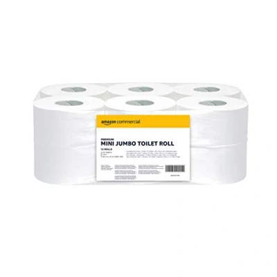 Abbildung von AmazonCommercial Mini Jumbo Toilettenpapier, 2 lagig Premium, 12 Rollen (1 packung), 557 Blätter per Rolle, Blattgröße: 30,5 cm x 9