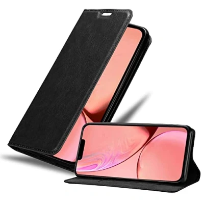 Abbildung von Cadorabo Hülle kompatibel mit Apple iPhone 13 aus Premium Kunst Leder Flip Klappbare Stoßfeste Magnetische [Standfunktion] [Kartenfächern] Cover für Tasche in Schwarz