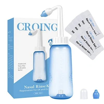 Abbildung von CROING 𝙉𝙖𝙨𝙚𝙣𝙨𝙥ü𝙡𝙪𝙣𝙜 80 x Salz +1 Nasendusche Flasche (300 ml) Neti Pot, Nasenspülung, Nasenreinigung, Nase Spülen Erwachsene, Nasenspülkanne