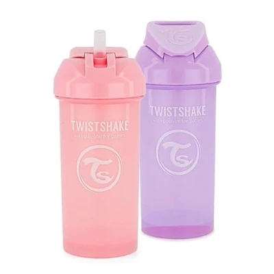 Abbildung von Twistshake 2x Baby Trinklerntasse mit Strohhalm 360ml auslaufsichere Trinkflasche Strohhalmbecher BPA frei Trainingstasse Für Kinder Rosa Lila