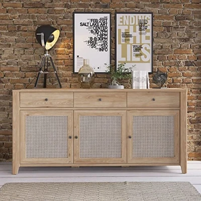 Abbildung von Sideboard Kommode Anrichte mit 3 Schubladen und Türen in Eiche Nb. Wiener Geflecht Nb., B/H/T: ca. 188/90,5/42 cm