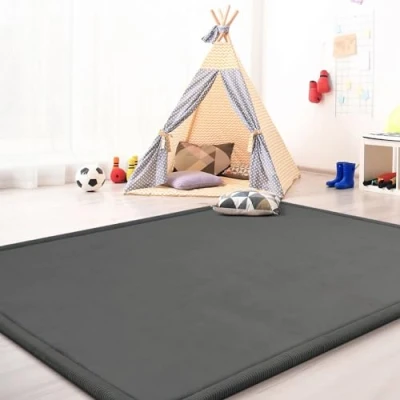 Abbildung von TT Home Krabbelmatte Babyzimmer Teppich Spielmatte Kinder Unifarben rutschfest Flauschig, Farbe: Grau Anthrazit, Größe:100x200 cm
