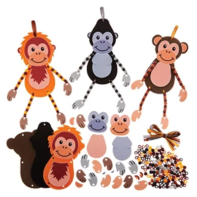 Abbildung von Baker Ross FX559 Schimpanse, Gorilla und Orang Utan 6er Packung, Bastelpackung für Kinder mit Perlen zur Dekoration von Armen Beinen, Mittel