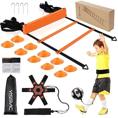 Abbildung von Yissvic Fussball Trainingszubehör Koordinationsleiter Geschenke Jungen Trainingsset 6m mit Kick Trainer 10 Hütchen 4 Erdnägel