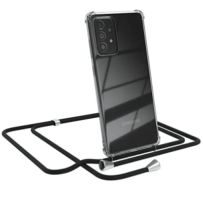 Abbildung von EAZY CASE Handykette kompatibel mit Samsung Galaxy A72 / 5G Handyhülle Umhängeband, Handykordel Schutzhülle, Silikonhülle, Hülle Band, Stylische Kette für Smartphone, Schwarz