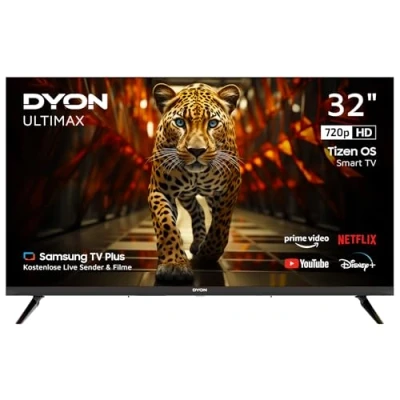 Abbildung von DYON ULTIMAX 32H TI W 32 Zoll (80 cm) HD Smart TV mit Tizen OS, Triple Tuner (DVB C/ S2/ T2), Samsung Hub, Prime Video, Netflix, Disney+ [2025]