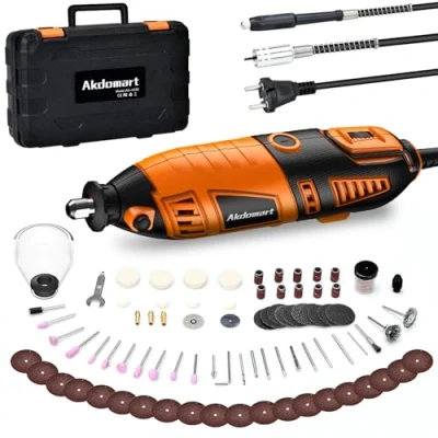 Abbildung von Akdomart Multifunktionswerkzeug, 200W Rotationswerkzeug, Rotary Tool Set con 135 Zubehör, 6 Einstellbare Geschwindigkeiten, 8000 35000RPM, für Gravur, Bohren, Schneiden, Schleifen, Gravieren