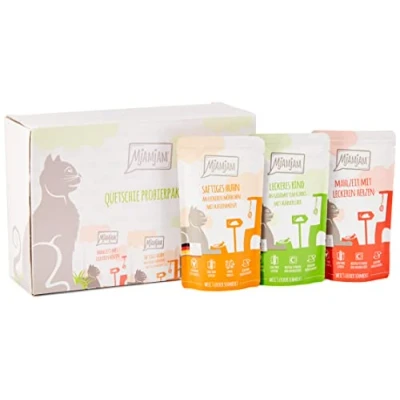 Abbildung von MjAMjAM Premium Nassfutter für Katzen Mixpaket I Huhn, Rind, Herzen, 12er Pack (12 x 125 g), getreidefrei mit extra viel Fleisch