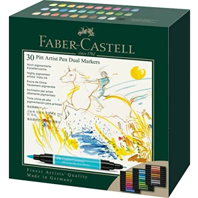 Abbildung von Faber Castell Art &amp; Graphic Pitt Artist Pen Dual Marker India Ink, Mehrfarbig, Etui mit 30 Stück, für Kunst, Handwerk, Zeichnen, Skizzieren, Zuhause, Schule, Universität, Ausmalen