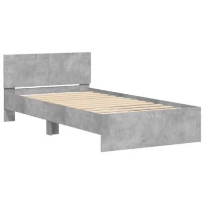 Abbildung von vidaXL Bettgestell, Bettrahmen mit Lattenrost, Bett Gästebett Kopfteil, Einzelbett Schlafzimmerbett Schlafzimmermöbel, Betongrau 100x200cm