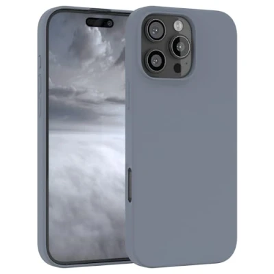 Abbildung von EAZY CASE Premium Silikon Handyhülle kompatibel mit iPhone 16 Pro Max Slimcover Kameraschutz und Innenfutter, Silikonhülle, Schutzhülle, Bumper, Handy Case, Hülle, Softcase, Stahl Blau