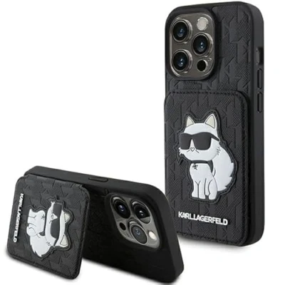 Abbildung von Karl Lagerfeld KLHCP15LSAKCNSCK Hülle für iPhone 15 Pro 6.1&quot; Schwarz hardcase Saffiano Cardslots and Stand Monogram Choupette