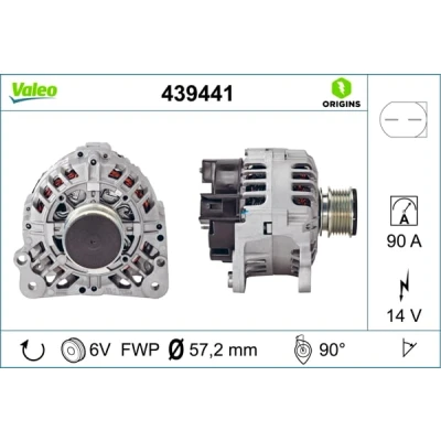 Abbildung von VALEO 439441 Lichtmaschine 14V 90A SKODA: Fabia 1 Combi, VOLKSWAGEN: Passat B5 Variant, AUDI: TT Coupe kfzteile, kfzteile24, bandel online, bandel,