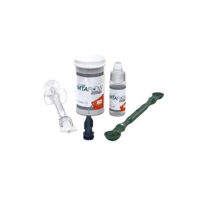 Abbildung von Endo Eze MTAFlow White Reparaturzement Kit 2 g Pulver, ml Gel, 1 Messlöffel, 20 Micro Tips, 10 Skini Spitzen, Luer Lock Caps, technische