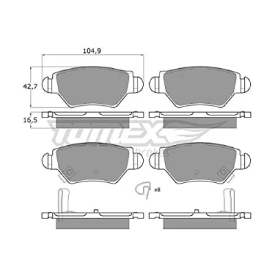 Abbildung von TOMEX brakes TX 12 14 Bremsbelagsatz Hinterachse mit akustischer Verschleißwarnung Zubehör OPEL: Zafira A, Astra G CC, Corsa C Schrägheck