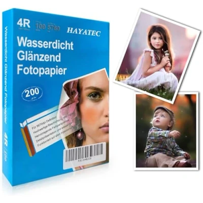 Abbildung von HAYATEC 100 Blatt Fotopapier 10x15 cm hochglänzend Tintenstrahldrucker 200g/m² Photopapier Fotokarten Photokarten Sofort Trocken Wasserfest Hochweiß