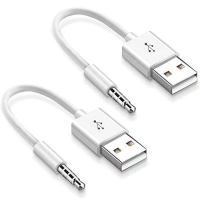 Abbildung von iMangoo iPod Shuffle Ladekabel, 2 Stück 3,5 mm Audio Jack auf USB Lade und Datenkabel Kabel kompatibel mit 3 4 5 6 7 MP3 Player Weiß