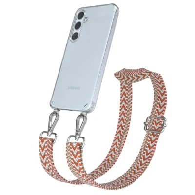 Abbildung von EAZY CASE Handykette mit verstellbarem Trageriemen kompatibel Samsung Galaxy S24 Plus Taschengurt transparenter Handyhülle für Hülle Schulterriemen in Blau Rot Silber