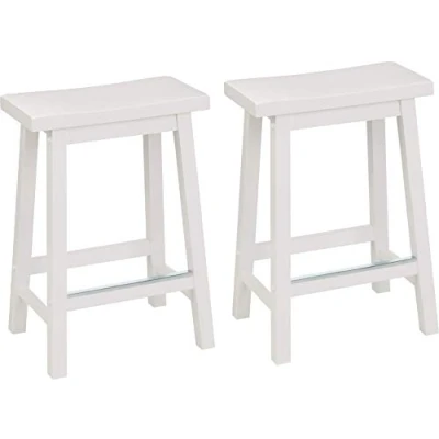 Abbildung von Amazon Basics Hocker für Küchentheke, Sitzfläche aus Massivholz, 61 cm hoch, Weiß, 2 Stück
