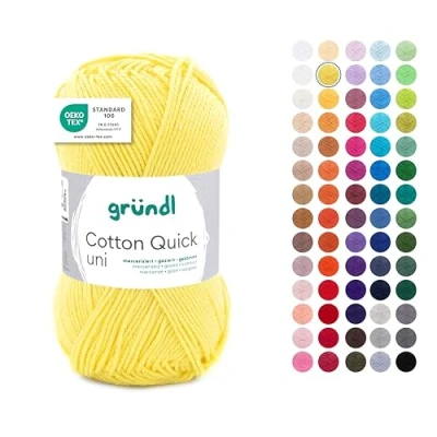 Abbildung von Gründl Wolle Cotton Quick uni Garn zum Stricken &amp; Häkeln aus 100 % Baumwolle, 1 Knäuel 50 g / 125 m, Häkelgarn/ Strickgarn , Gelb