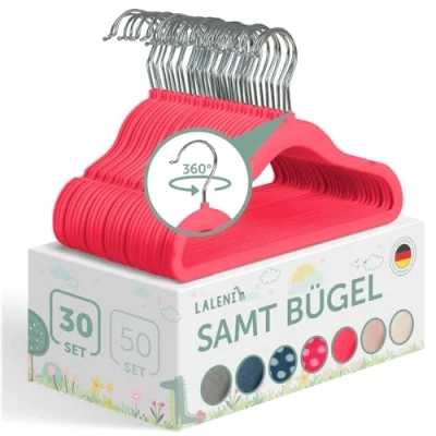 Abbildung von Laleni Kleiderbügel für Kinder mit Samtbezug rutschfest, (30 tlg), 360 drehbar