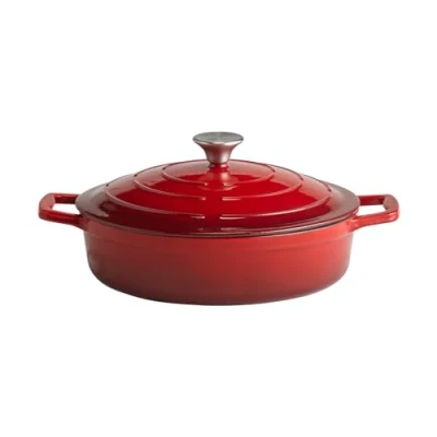 Abbildung von APS 88304 Bräter mit Deckel &quot;5 STARS&quot;, Gusseisen, induktionsgeeignet, ofenfest, inkl. Deckelhalter, Ø 28 cm, 3 Liter, rot