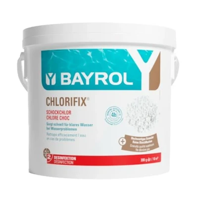 Abbildung von BAYROL Chlorifix 5 kg Chlorgranulat Pool zur Schockchlorung bei Wasserproblemen, trübes Wasser, Algen im schnelllöslich Chlor Granulat Algenvernichter
