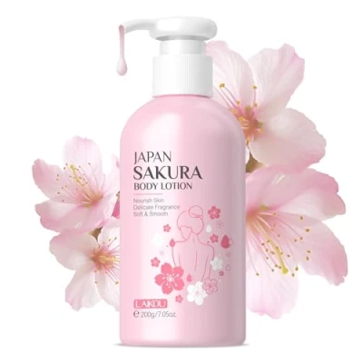 Abbildung von Glänzende Körperlotion, straffende Feuchtigkeitscreme für trockene Haut, japanische Sakura mit Niacinamid und Vitamin C, nährt die nicht klebrig, erfrischend, zieht schnell