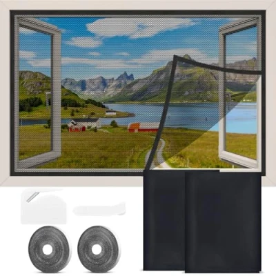 Abbildung von 2 Stück Fliegengitter Fenster, Fenster ohne bohren,Insektenschutz selbstklebend,Fliegennetz Fenster,Moskitonetz Für die meisten Fenster,130x150cm