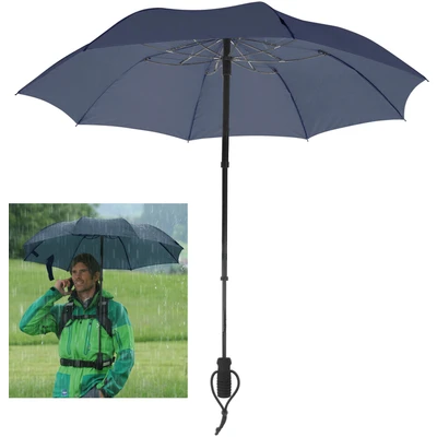 Abbildung von EuroSCHIRM Taschenregenschirm &quot;teleScope handsfree, marineblau&quot;, zweifach ausziehbarer Schaft, handfrei tragbar