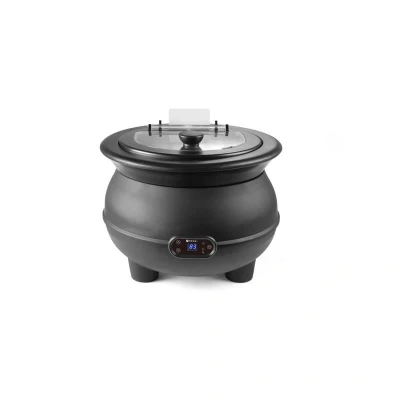 Abbildung von HENDI Suppenkessel 8 Liter elektrisch mit Klappdeckel digital 65C bis 95C ø 37 x 30 cm, Gastro Catering Edelstahl Suppentopf schwarz