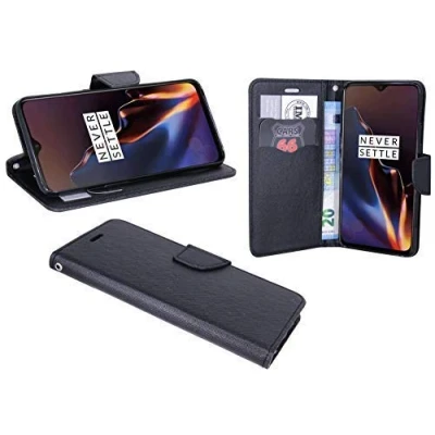 Abbildung von cofi1453 Elegante Buch Tasche Hülle kompatibel mit OnePlus 6T Schwarz Leder Optik Wallet Book Style Schale
