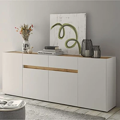 Abbildung von Lomadox Sideboard Wohnzimmer in weiß mit Absetzungen Wotan Eiche Nb., B/H/T: ca. 220/87/40 cm