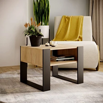 Abbildung von MRBLS Couchtisch modernes rustikales Design Wohnzimmer Tisch Beistelltisch Kaffeetisch Sofatisch Teetisch aus Holz (Eiche Schwarz Matt) 65 x 45 53,6cm (B/H/T)