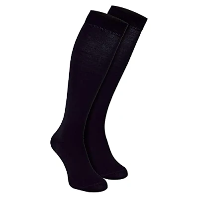 Abbildung von 2er Pack Herren Lang Bambus Socken Kniestrümpfe Bambussocken Unifarben Atmungsaktiv Kniehoch Sock Snob (39 45, Schwarz)