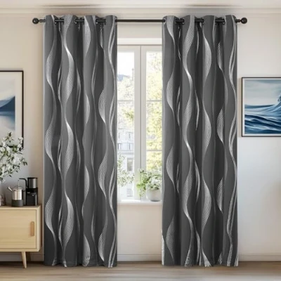 Abbildung von Deconovo Blickdichte Vorhänge für Schlafzimmer, Schlafzimmer Gardinen mit ösen, 138x168 cm(HöhexBreite), Dunkelgrau, 2er Set