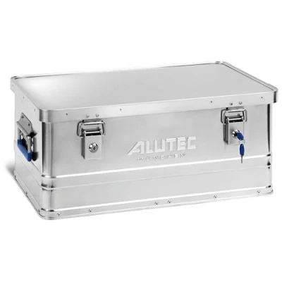 Abbildung von ALUTEC MÜNCHEN Aluminiumbox BASIC 40 LOCK (mit Zylinderschloss, 2 Schlüssel, Inhalt l, Außenmaße (LxBxH) 560 X 370 245 mm, staub /spritzwassergeschützt, Werkzeugbox, Gewicht 2,98 kg) 10040LOCK