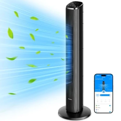 Abbildung von GoveeLife Intelligente leiser Turmventilator, 75 Oszillierende Ventilatoren mit App und Sprachfernbedienung, 6.3m/s Geschwindigkeit 8 Geschwindigstufen 5 Modi 24 Std Timer, Kühlung