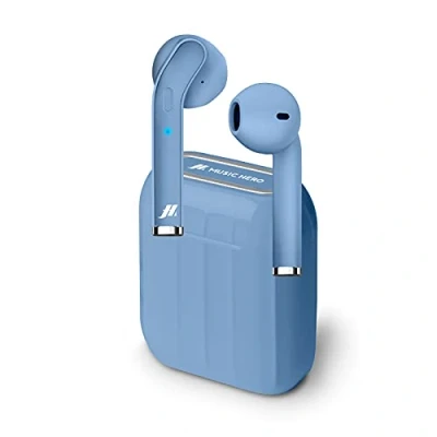 Abbildung von MUSIC HERO Twin Style True Wireless Stereo Kopfhörer von SBS mit Mikrofon und Taste für Anrufannahme/ Ende, 300 mAh Ladebox, bis zu 2,5 Stunden Musikhören, Hellblau