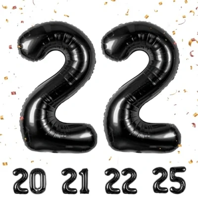 Abbildung von 22 Geburtstag Deko zahlen luftballon jahre Folienballon Schwarz für 22. Geburtstagsdeko Männer Frauen Ballon Zahl zum fliegt mit Helium 22.Geburtstagsparty 40&quot; 101cm