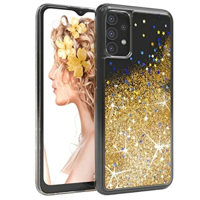 Abbildung von EAZY CASE Hülle kompatibel mit Samsung Galaxy A32 5G Schutzhülle Flüssig Glitzer, Handyhülle, Schutzhülle, Back Cover Glitter Flüssigkeit, TPU/Silikon, Transparent/Durchsichtig, Gold