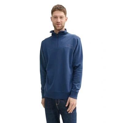 Abbildung von TOM TAILOR Herren Troyer Sweatshirt mit Logo Print,26779 Nighttime Blue, XXL