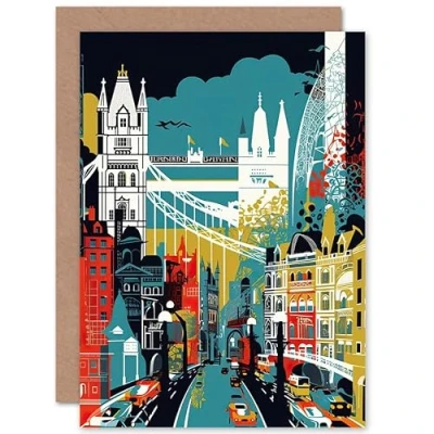 Abbildung von Artery8 London Iconic Landmarks Modern Abstract Cityscape Travel Birthday Sealed Greeting Card Plus Envelope Blank inside