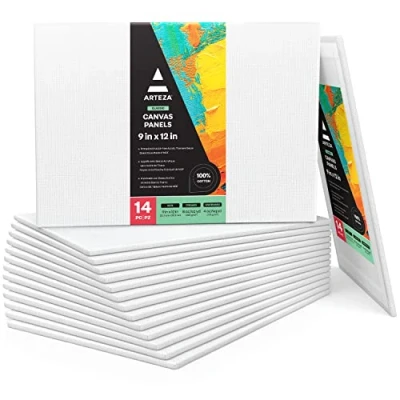 Abbildung von Arteza Malkarton, 22.8cm x 30.5cm Großpackung mit 14, weiße grundierte 100% Baumwolle, Leinwand Panele für Malerei, Acrylgießen, Ölfarben &amp; nasse Kunstmedien, Malpappe Profis Hobbymaler