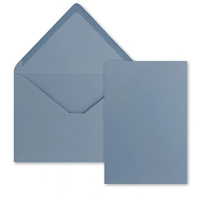 Abbildung von 25 Stück Karte mit Umschlag Set Einzel Karten Din A5 14,8 x 21 cm Graublau Brief Umschlägen C5 15,4 22 Nassklebung