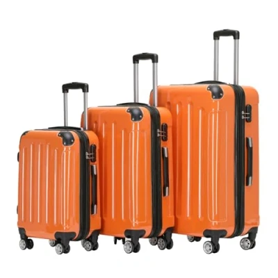 Abbildung von BEIBYE Hartschalen Koffer Trolley Rollkoffer Reisekoffer 4 Zwillingsrollen Polycabonat (Orangen, Kofferset)