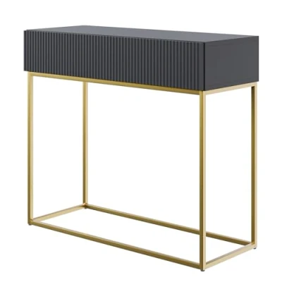Abbildung von Selsey Konsolentisch Mit Schublade Beistelltisch 90 cm Eingangstisch Konsole Schminktisch Veldio Schwarz Goldene Beine