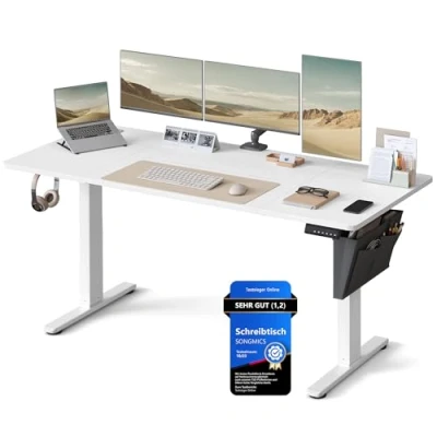 Abbildung von SONGMICS Höhenverstellbarer Schreibtisch elektrisch, 70 x 160 (72 120) cm, Verstellbarer Tisch, Memory Funktion für 4 Höhen, Homeoffice, Arbeitszimmer, wolkenweiß LSD136W01