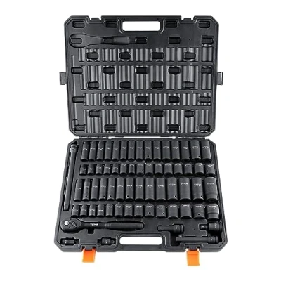 Abbildung von VEVOR Schlagschrauber Set, 65 teilig, 6 Punkt 1/2 Zoll Antrieb, Bit Ratschen Werkzeugset Koffer